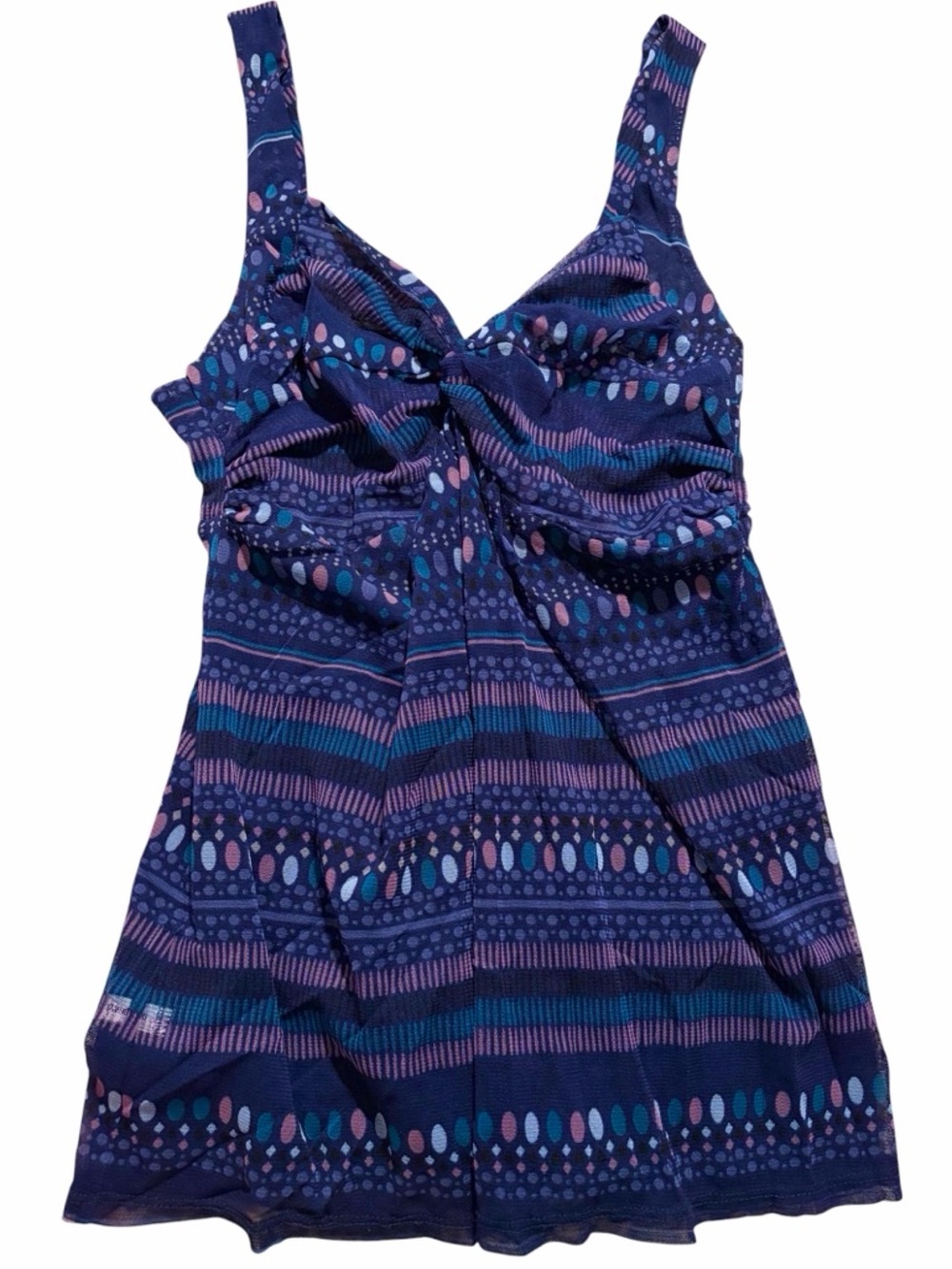 New York & Company Ruched Twist Front Tank | Sheer Babydoll Top Blue Print